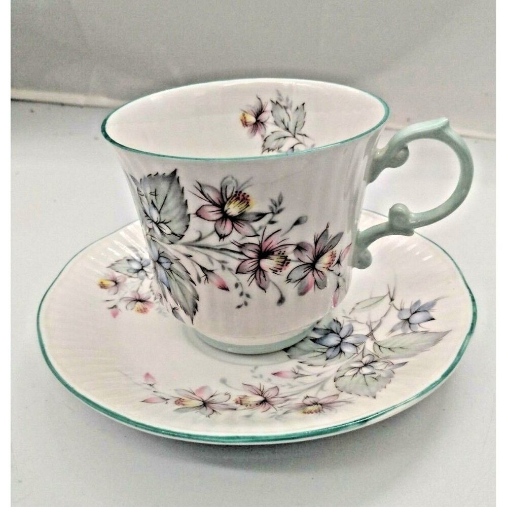 Vintage Queens Rosina Tea Cup and Saucer, Pastel Blue and Pink Flower